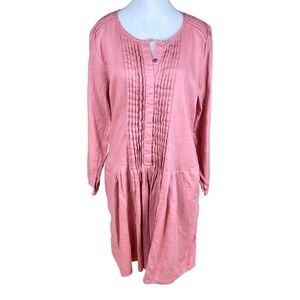 Sundance Linen Dress Pink Drop Waist Long Sleeve (L)